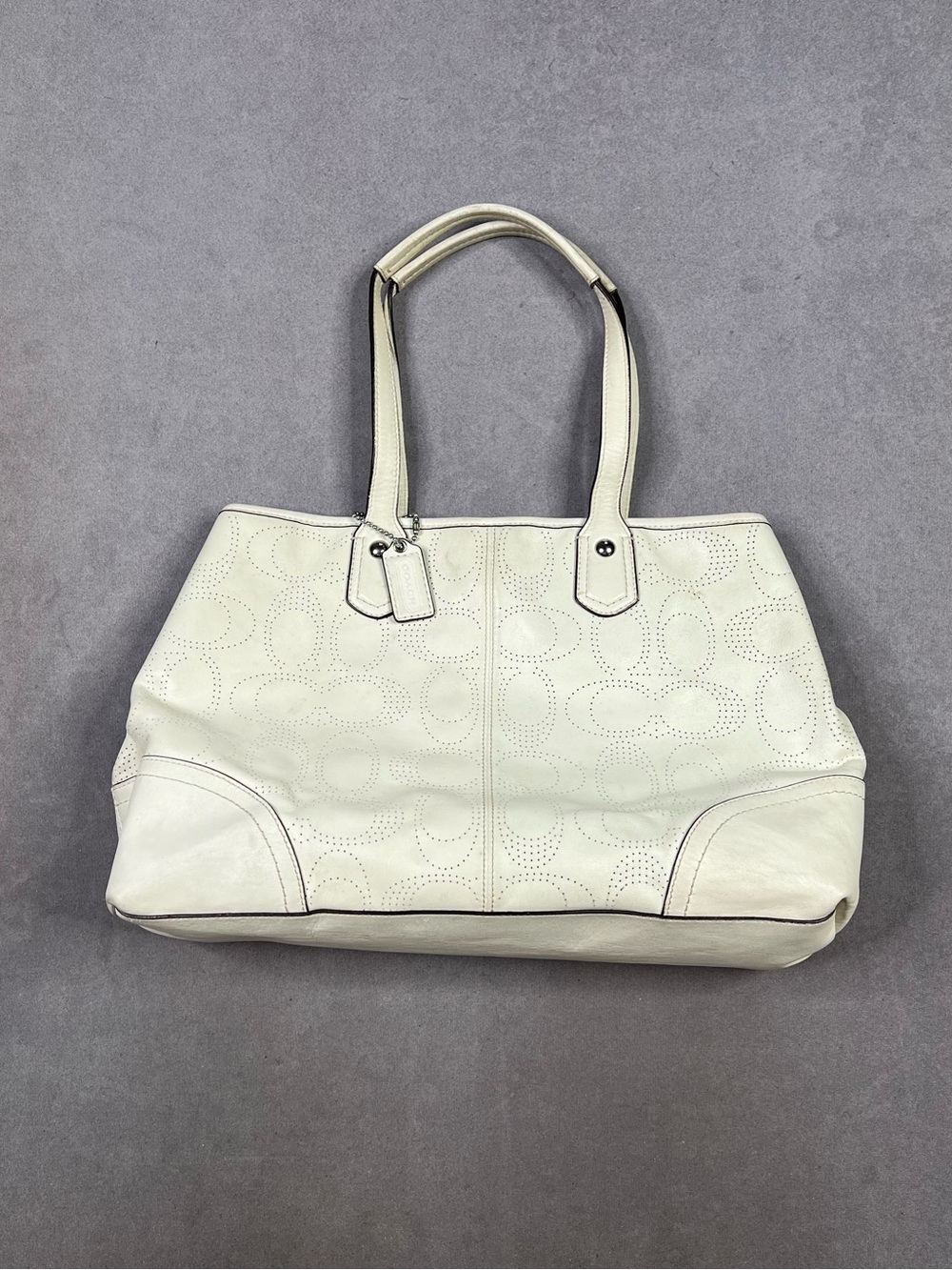 Coach Cream Perforated Signature Leather Tote